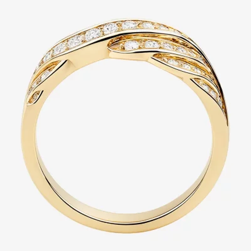G-H / Vs2-Si1) Womens 2MM 1/ CT. T.W. Lab Grown White Diamond 14K Gold Over Silver Crossover Band
