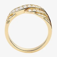 G-H / Vs2-Si1) Womens 2MM 1/ CT. T.W. Lab Grown White Diamond 14K Gold Over Silver Crossover Band