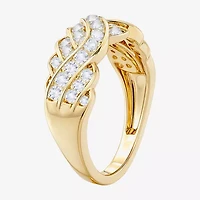 G-H / Vs2-Si1) Womens 2MM 1/ CT. T.W. Lab Grown White Diamond 14K Gold Over Silver Crossover Band