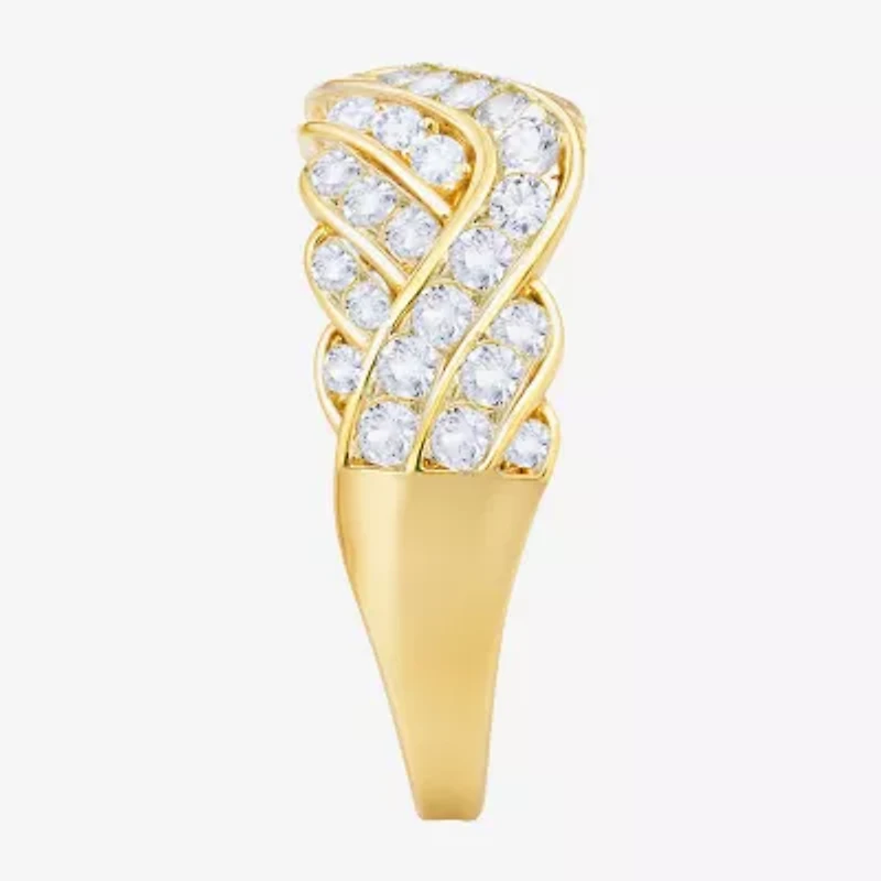 G-H / Vs2-Si1) Womens 2MM 1/ CT. T.W. Lab Grown White Diamond 14K Gold Over Silver Crossover Band