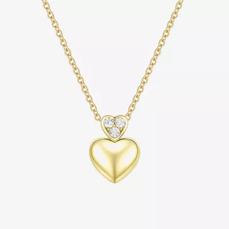 (G-H / Vs2-Si1) Womens 1/10 CT. T.W. Lab Grown White Diamond 14K Gold Over Silver Heart 18 Inch Pendant Necklace