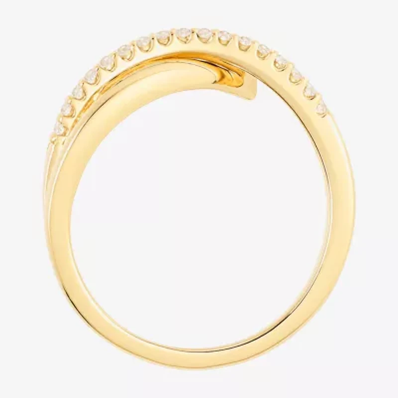 (G-H / Vs2-Si1) Womens 2MM 1/3 CT. T.W. Lab Grown White Diamond 14K Gold Over Silver Crossover Band