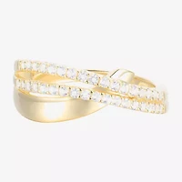 (G-H / Vs2-Si1) Womens 2MM 1/3 CT. T.W. Lab Grown White Diamond 14K Gold Over Silver Crossover Band
