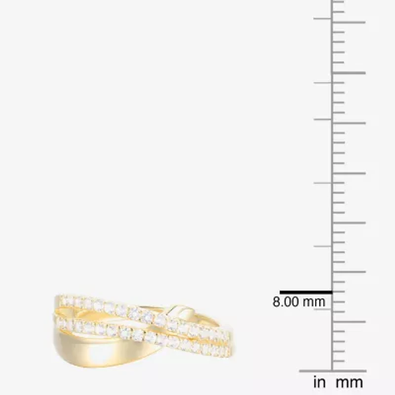(G-H / Vs2-Si1) Womens 2MM 1/3 CT. T.W. Lab Grown White Diamond 14K Gold Over Silver Crossover Band