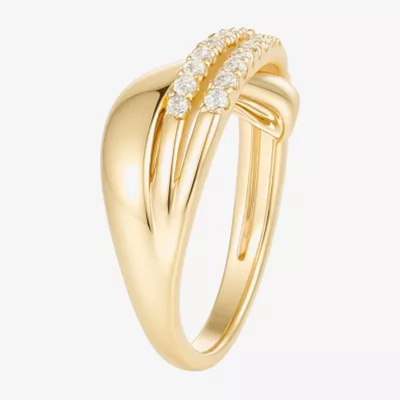 (G-H / Vs2-Si1) Womens 2MM 1/3 CT. T.W. Lab Grown White Diamond 14K Gold Over Silver Crossover Band