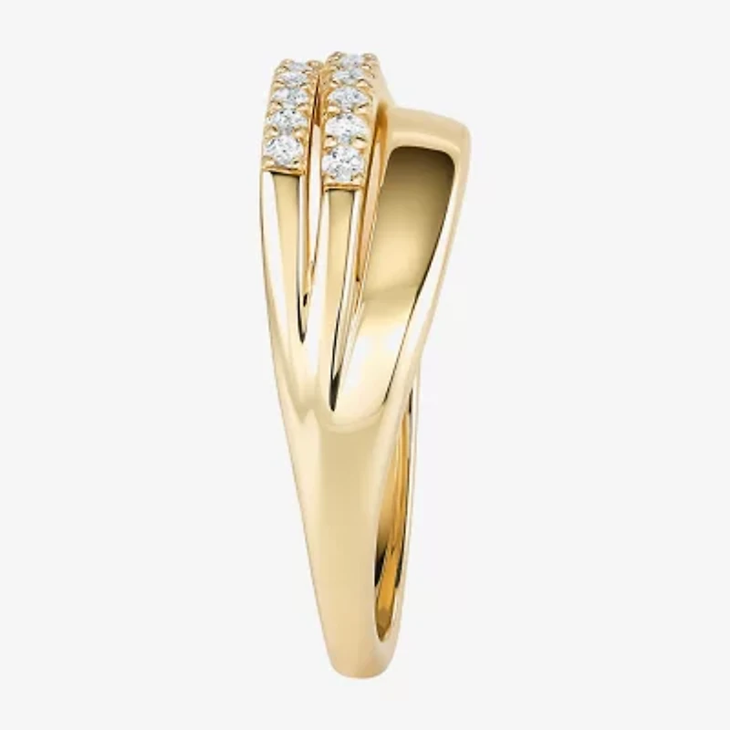 (G-H / Vs2-Si1) Womens 2MM 1/3 CT. T.W. Lab Grown White Diamond 14K Gold Over Silver Crossover Band