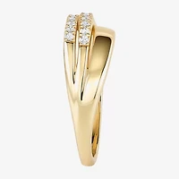 (G-H / Vs2-Si1) Womens 2MM 1/3 CT. T.W. Lab Grown White Diamond 14K Gold Over Silver Crossover Band
