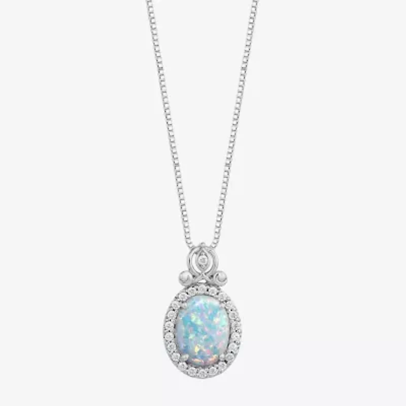 Enchanted Disney Fine Jewelry Cinderella (I, I2) Womens Lab Created White Opal Sterling Silver Oval 18 Inch Pendant Necklace