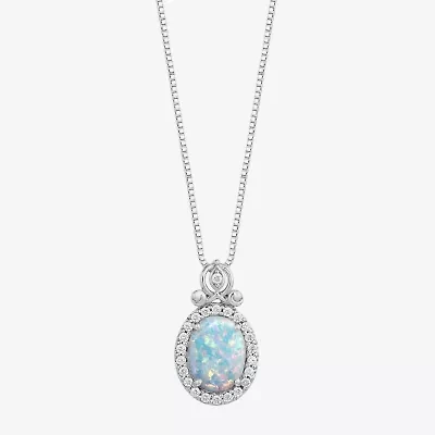 Enchanted Disney Fine Jewelry Cinderella (I, I2) Womens Lab Created White Opal Sterling Silver Oval 18 Inch Pendant Necklace