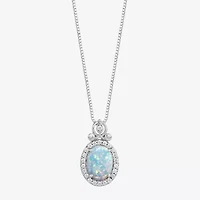 Enchanted Disney Fine Jewelry Cinderella (I, I2) Womens Lab Created White Opal Sterling Silver Oval 18 Inch Pendant Necklace