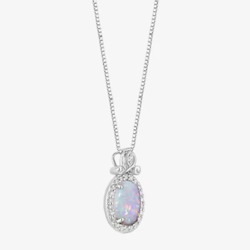 Enchanted Disney Fine Jewelry Cinderella (I, I2) Womens Lab Created White Opal Sterling Silver Oval 18 Inch Pendant Necklace