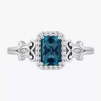 Enchanted Disney Fine Jewelry Cinderella (I, I2) Womens 1/8 CT. T.W. Genuine Blue Topaz Sterling Silver Cocktail Ring