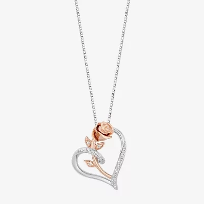 Enchanted Disney Fine Jewelry Belle (I, I2) Womens 1/10 CT. T.W. Lab Grown White Diamond 14K Rose Gold Over Silver Sterling Silver 18 Inch Pendant Necklace