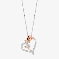 Enchanted Disney Fine Jewelry Belle (I, I2) Womens 1/10 CT. T.W. Lab Grown White Diamond 14K Rose Gold Over Silver Sterling Silver 18 Inch Pendant Necklace