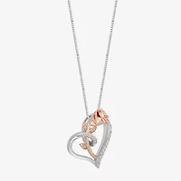Enchanted Disney Fine Jewelry Belle (I, I2) Womens 1/10 CT. T.W. Lab Grown White Diamond 14K Rose Gold Over Silver Sterling Silver 18 Inch Pendant Necklace
