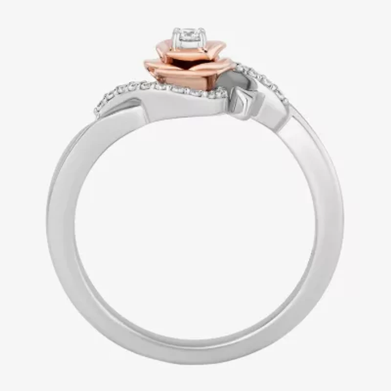 Belle (I,I2) Womens 1/8 CT. T.W. Lab Grown White Diamond 14K Rose Gold Over Silver Beauty and the Beast Cocktail Ring