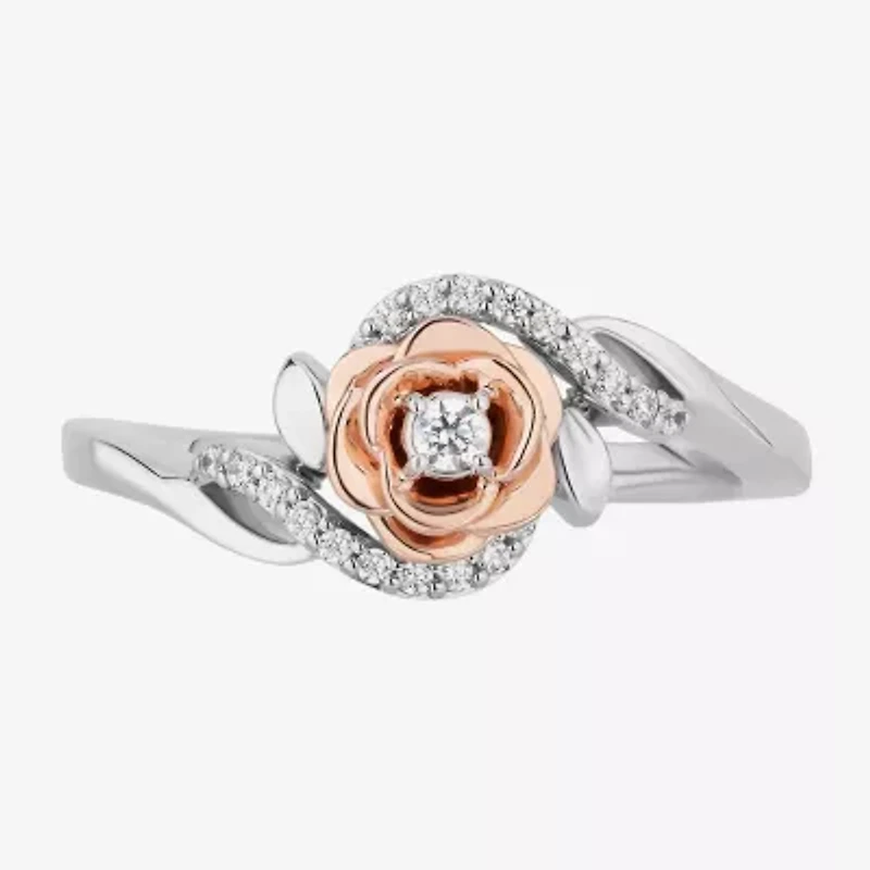 Belle (I,I2) Womens 1/8 CT. T.W. Lab Grown White Diamond 14K Rose Gold Over Silver Beauty and the Beast Cocktail Ring