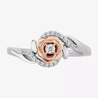 Belle (I,I2) Womens 1/8 CT. T.W. Lab Grown White Diamond 14K Rose Gold Over Silver Beauty and the Beast Cocktail Ring