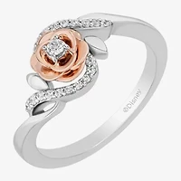 Belle (I,I2) Womens 1/8 CT. T.W. Lab Grown White Diamond 14K Rose Gold Over Silver Beauty and the Beast Cocktail Ring
