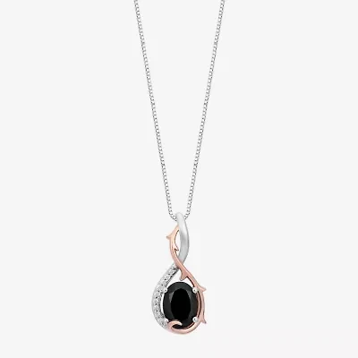 Enchanted Disney Fine Jewelry Maleficent (I, I2) Womens Genuine Black Spinel 14K Rose Gold Over Silver Sterling Silver Oval 18 Inch Pendant Necklace