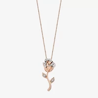 Enchanted Disney Fine Jewelry Belle (I, I2) Womens 1/10 CT. T.W. Lab Grown White Diamond 14K Rose Gold Over Silver Flower 18 Inch Pendant Necklace