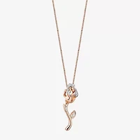 Enchanted Disney Fine Jewelry Belle (I, I2) Womens 1/10 CT. T.W. Lab Grown White Diamond 14K Rose Gold Over Silver Flower 18 Inch Pendant Necklace