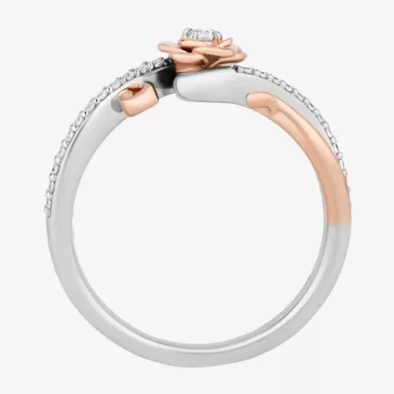 Enchanted Disney Fine Jewelry Belle (I,I2) Womens 1/6 CT. T.W. Lab Grown White Diamond 14K Rose Gold Over Silver Sterling Beauty and the Beast Cocktail Ring