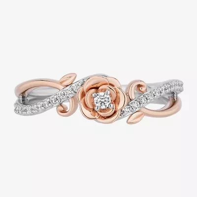 Enchanted Disney Fine Jewelry Belle (I,I2) Womens 1/6 CT. T.W. Lab Grown White Diamond 14K Rose Gold Over Silver Sterling Beauty and the Beast Cocktail Ring