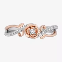Enchanted Disney Fine Jewelry Belle (I,I2) Womens 1/6 CT. T.W. Lab Grown White Diamond 14K Rose Gold Over Silver Sterling Beauty and the Beast Cocktail Ring