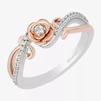 Enchanted Disney Fine Jewelry Belle (I,I2) Womens 1/6 CT. T.W. Lab Grown White Diamond 14K Rose Gold Over Silver Sterling Beauty and the Beast Cocktail Ring