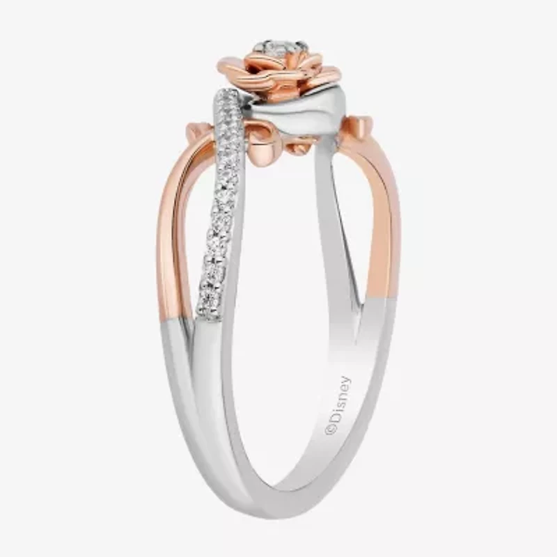 Enchanted Disney Fine Jewelry Belle (I,I2) Womens 1/6 CT. T.W. Lab Grown White Diamond 14K Rose Gold Over Silver Sterling Beauty and the Beast Cocktail Ring