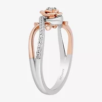 Enchanted Disney Fine Jewelry Belle (I,I2) Womens 1/6 CT. T.W. Lab Grown White Diamond 14K Rose Gold Over Silver Sterling Beauty and the Beast Cocktail Ring