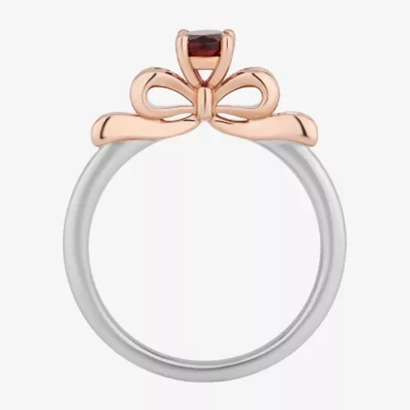 Enchanted Disney Fine Jewelry Snow White(I,I2) Womens 3/4 CT. T.W. Genuine Red Garnet 14K Rose Gold Over Silver Sterling Oval White Cocktail Ring