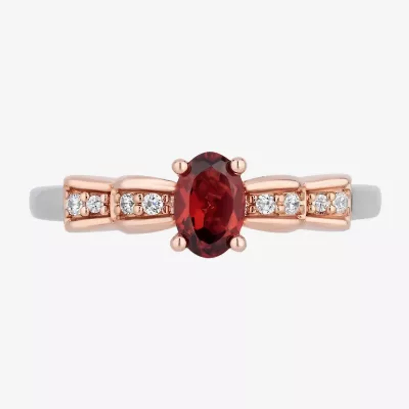 Enchanted Disney Fine Jewelry Snow White(I,I2) Womens 3/4 CT. T.W. Genuine Red Garnet 14K Rose Gold Over Silver Sterling Oval White Cocktail Ring