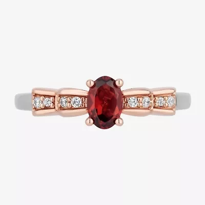 Enchanted Disney Fine Jewelry Snow White(I,I2) Womens 3/4 CT. T.W. Genuine Red Garnet 14K Rose Gold Over Silver Sterling Oval White Cocktail Ring
