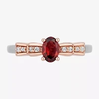 Enchanted Disney Fine Jewelry Snow White(I,I2) Womens 3/4 CT. T.W. Genuine Red Garnet 14K Rose Gold Over Silver Sterling Oval White Cocktail Ring