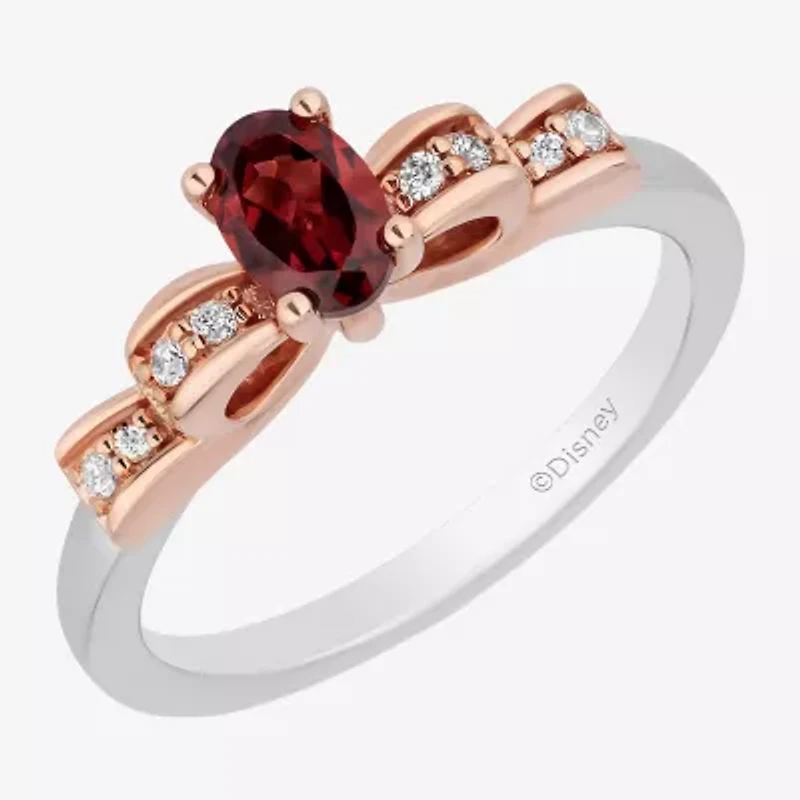 Enchanted Disney Fine Jewelry Snow White(I,I2) Womens 3/4 CT. T.W. Genuine Red Garnet 14K Rose Gold Over Silver Sterling Oval White Cocktail Ring