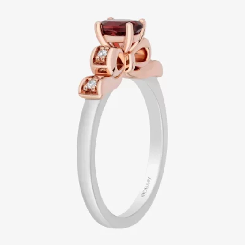 Enchanted Disney Fine Jewelry Snow White(I,I2) Womens 3/4 CT. T.W. Genuine Red Garnet 14K Rose Gold Over Silver Sterling Oval White Cocktail Ring