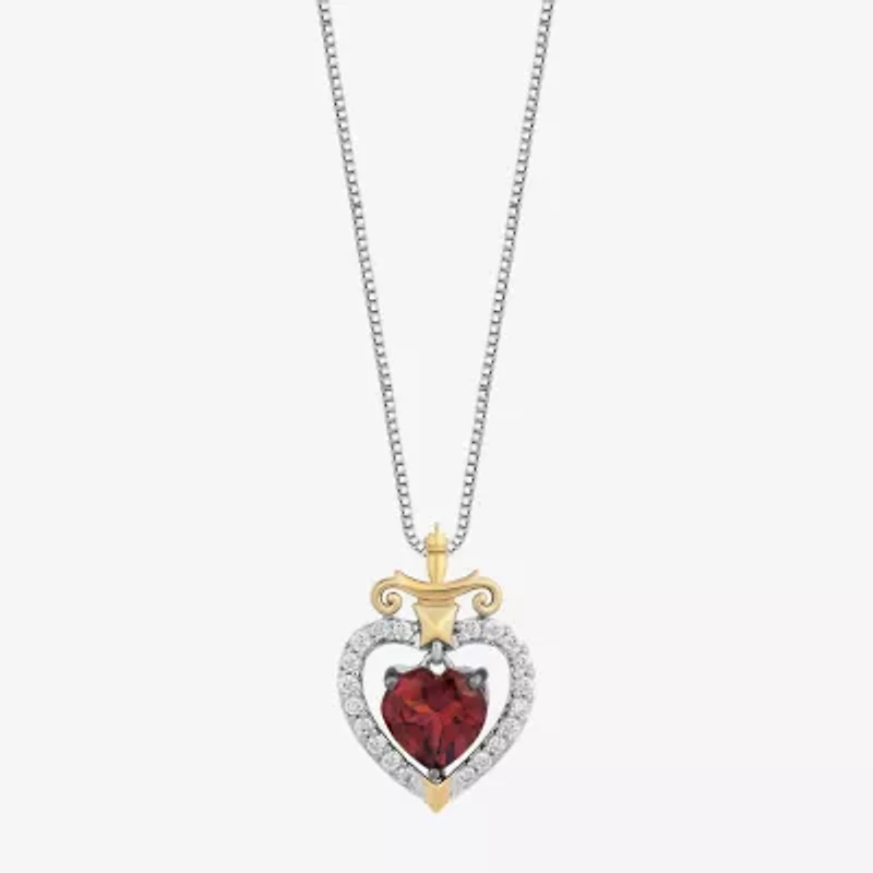 Enchanted Disney Fine Jewelry Evil Queen (I, I2) Womens Genuine Red Garnet 14K Gold Over Silver Sterling Silver Heart 18 Inch Pendant Necklace