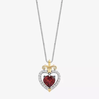 Enchanted Disney Fine Jewelry Evil Queen (I, I2) Womens Genuine Red Garnet 14K Gold Over Silver Sterling Silver Heart 18 Inch Pendant Necklace