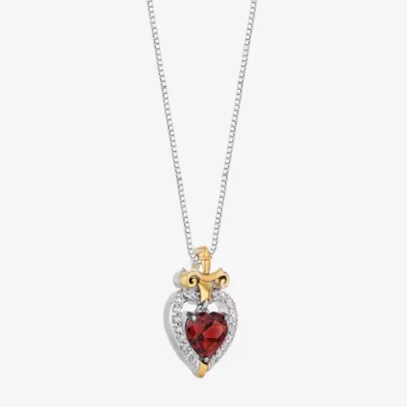Enchanted Disney Fine Jewelry Evil Queen (I, I2) Womens Genuine Red Garnet 14K Gold Over Silver Sterling Silver Heart 18 Inch Pendant Necklace