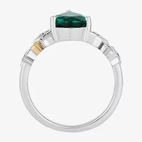 Enchanted Disney Fine Jewelry Tinker Bell(I,I2) Womens Diamond Accent Lab Created Green Emerald 14K Gold Over Silver Sterling Bell Cocktail Ring
