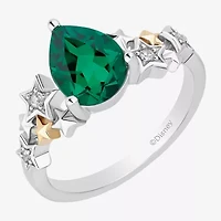 Enchanted Disney Fine Jewelry Tinker Bell(I,I2) Womens Diamond Accent Lab Created Green Emerald 14K Gold Over Silver Sterling Bell Cocktail Ring