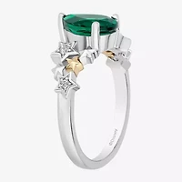 Enchanted Disney Fine Jewelry Tinker Bell(I,I2) Womens Diamond Accent Lab Created Green Emerald 14K Gold Over Silver Sterling Bell Cocktail Ring