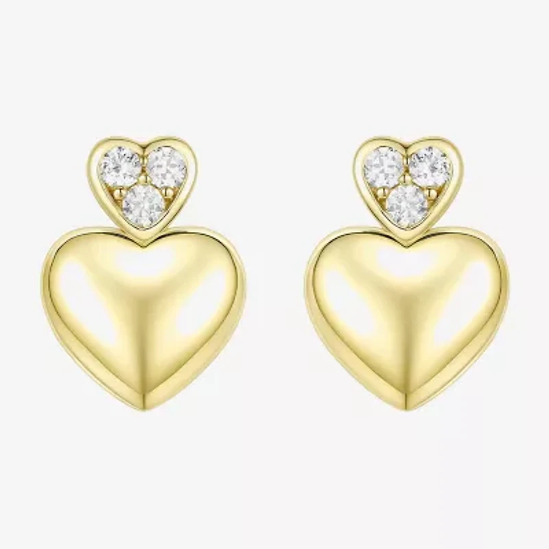 (G-H / Vs2-Si1) Womens 1/10 CT. T.W. Lab Grown White Diamond 14K Gold Over Silver Heart Drop Earrings
