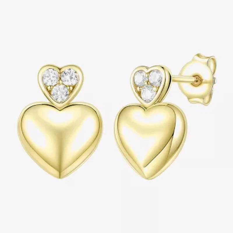 (G-H / Vs2-Si1) Womens 1/10 CT. T.W. Lab Grown White Diamond 14K Gold Over Silver Heart Drop Earrings