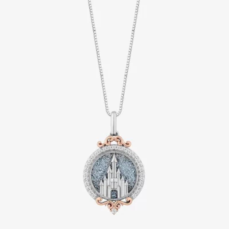 Enchanted Disney Fine Jewelry Disney Princess(I, I2) Womens 1/6 CT. T.W. Genuine Blue Drusy 14K Rose Gold Over Silver Sterling Silver Round 18 Inch Pendant Necklace