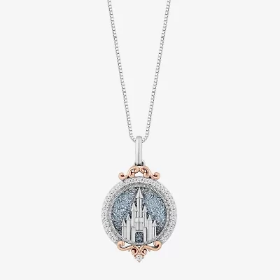 Enchanted Disney Fine Jewelry Disney Princess(I, I2) Womens 1/6 CT. T.W. Genuine Blue Drusy 14K Rose Gold Over Silver Sterling Silver Round 18 Inch Pendant Necklace