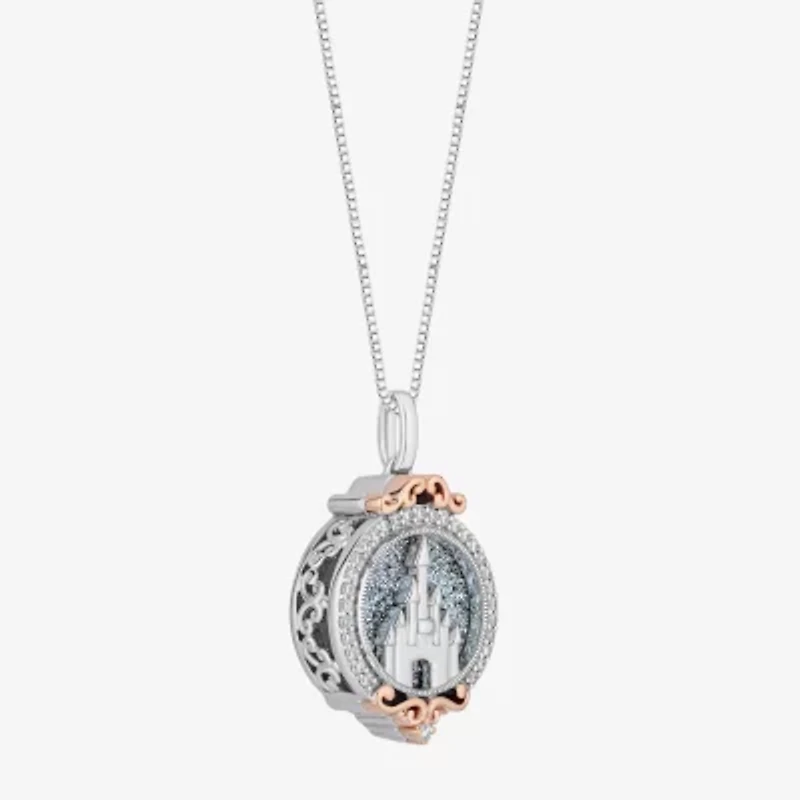 Enchanted Disney Fine Jewelry Disney Princess(I, I2) Womens 1/6 CT. T.W. Genuine Blue Drusy 14K Rose Gold Over Silver Sterling Silver Round 18 Inch Pendant Necklace