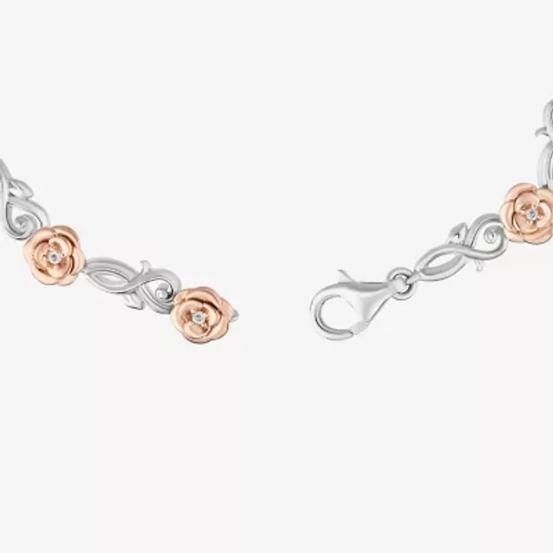 Enchanted Disney Fine Jewelry Belle (I,I2) Womens 14K Rose Gold Over Silver Sterling Silver Solid Beauty and the Beast Belle Link Bracelet